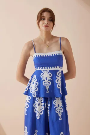 Womens Sleeveless Top and Skirt Set  Ethnic Print  Peplum Fit  Cotton Matching Outfit