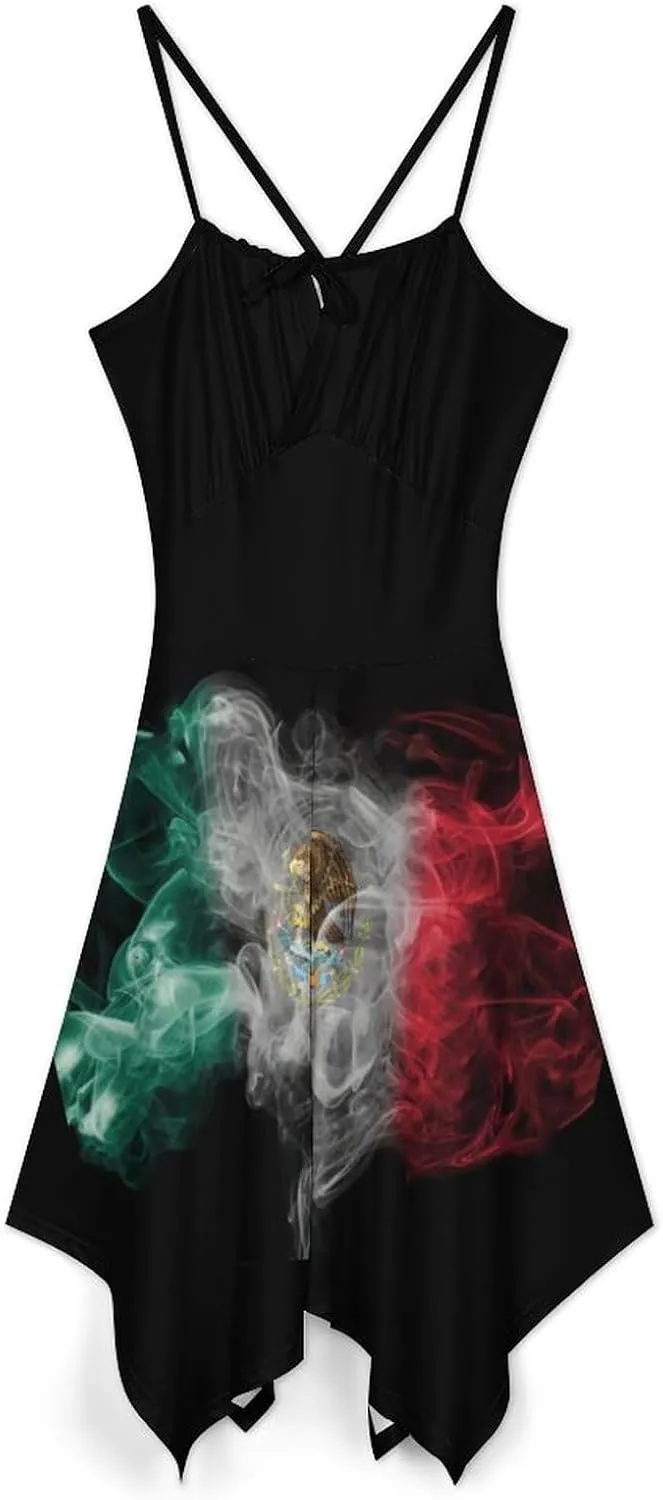 Zakqeik Women's Mexican Flag Camisole Dress Summer Party Casual Dress